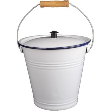 Imagem de Balde De Esmalte, Balde De água De Metal Com Alça De Madeira Balde De Gelo Jarro De Leite Vaso De Leite Balde De Câmara Pote De Cuspideira Mictório Balde De Cinzas Ferramentas De, White, 9L