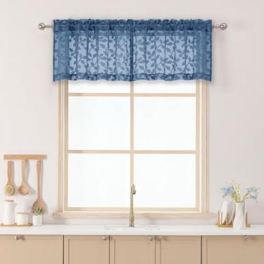 Imagem de Chyhomenyc Sanefas transparentes azuis empoeiradas para janelas 35,5 cm de comprimento, 2 peças, cortinas curtas de cozinha com filtro de luz, cortina pequena para sala de estar, quarto, porão, 106,7