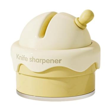 Imagem de YWJLQH Afiador de facas, afiador de canivetes, mini de cerâmica, ferramenta compacta profissional de afiação, de facas de cozinha, Amarelo