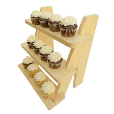 Imagem de Expositor Feira Festa Display Escadinha Porta Doces Salgado Joias Decoração Madeira (Natural)