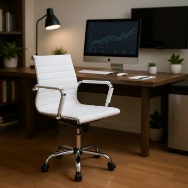 Imagem de Cadeira de Escritório Simples Esteirinha Diretor Secretária Para Home Office Giratoria Altura Ajustável Charles Eames Branca