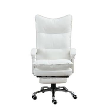 Imagem de Cadeira de escritório executiva com rodas de borracha, retrô, couro PU, ergonômica, três seções, suporte alto para as costas (branca)