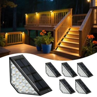Imagem de BKBB PPBB Luzes solares de degrau para uso externo, 6 pacotes de luzes solares para escadas externas à prova d'água, luzes de degrau para cerca, pátio, quintal, varanda, porta da frente, calçada