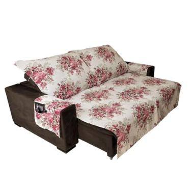 Imagem de Capa para Sofá Retrátil 1,80m 2 Lugares Estampada | Protetor Reclinável e Retrátil |Lavável Antiderrapante Ajustável | Proteção Contra Sujeira Manchas Pets Crianças Decoração (Rosas Vermelhas (Vinho))