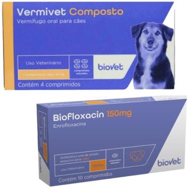 Imagem de Kit 1 Vermivet Composto 600mg Com 4 Comprimidos e 1 Biofloxacin 150mg 