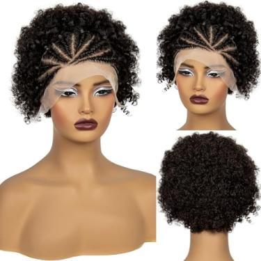 Imagem de A ANYTIME Perucas de cabelo humano cacheado crespo curto com densidade de 15,2 cm 250% com tranças 13 x 4 HD transparente lace frontal bouncy cacheado Bob peruca para mulheres pré-arrancadas com