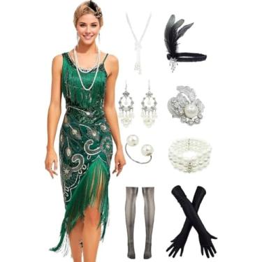 Imagem de Vestido de melindrosa estilo anos 20, estilo Gatsby, com borla, balançando para dançar e conjunto de acessórios dos anos 20, Style 1 Black, M