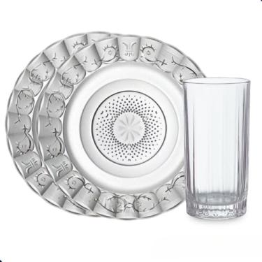 Imagem de Jogo de Jantar 12 Peças com Pratos Fundos em Vidro - Conjunto Completo de Louças e Aparelho de Jantar para Refeições(6 Pratos Estrela + Copo Long D)