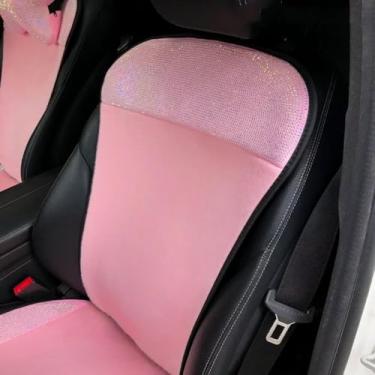 Imagem de Capa de assento de carro brilhante para mulheres meninas capas de assento dianteiro protetor de assento com strass brilhante diamante ajuste universal 95% carros (1 peça capa traseira rosa)