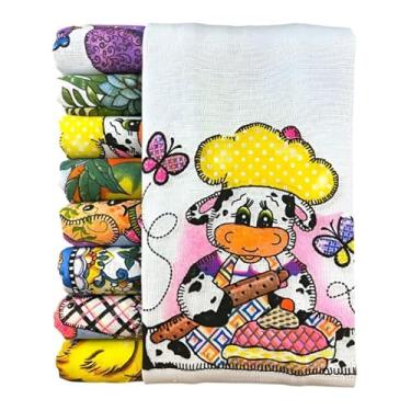 Imagem de Kit 10 Panos De Prato 100% Algodão Pé de Galinha 70x40cm - Alta Absorção Estampas Decorativas, Variadas e Sortidas - pano de Copa Costura Reforçada Alta Absorção