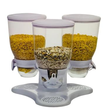 Imagem de Dispenser Cereais Triplo Giratorio Porta Mantimentos E Alimentos Graos Com 3 Potes Mesa E Bancada