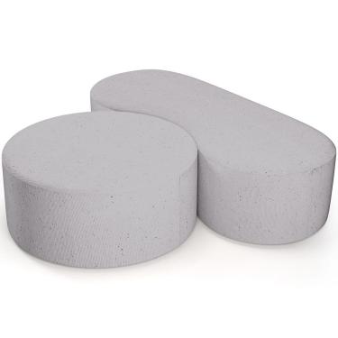 Imagem de Kit Puff Redondo Lola e Puff Recamier Orgânico Orbit W01 Linho Cinza - Lyam Decor