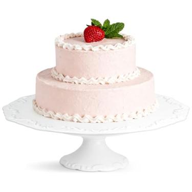 Imagem de Suporte de bolo de 30,5 cm, suporte de bolo branco para bolo de 25,4 cm, prato de bolo de cerâmica, suporte de sobremesa redondo, suporte de bolo de casamento, suporte de pedestal de cupcake para