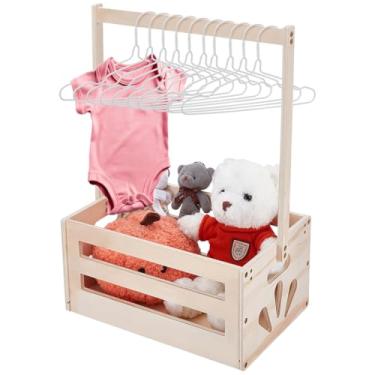 Imagem de UNICRAFTALE Caixa de madeira para chá de bebê, armário, caixa de armazenamento para bebês, cesta de festa de chuveiro com alça com 10 peças de cabide infantil, presentes de boas-vindas para bebês