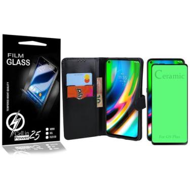 Imagem de Capa Carteira + Película De CERÂMICA Moto G9 Plus XT2087 6.8 - Cell In