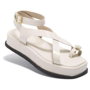 Imagem de Sandália Feminina Plataforma Flat ABS Dourado Fivela Rasteira Confortá