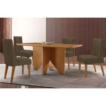 Imagem de Conjunto Sala de Jantar Nevada c/ Tampo Madeirado Canto Curvo 120x80cm e 4 Cadeiras Maldivas Madeira Maciça Naturale - Capuccino/Corano Capuccino-Rufa