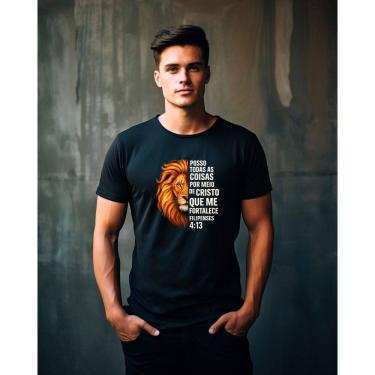 Imagem de Camiseta Masculina Estampa Bíblica Versiculo Filipenses 4:13 100% Algodão: Super Lançamento 2025