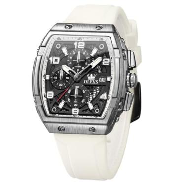 Imagem de OLEVS Relógio masculino luxuoso, mostrador grande, preto, relógios de pulso de silicone, quadrado, multifuncional, à prova d'água, cronógrafo, analógico, quartzo, dourado, retangular, relógios para