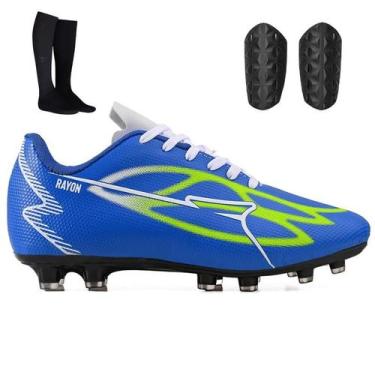 Imagem de Kit de Chuteira Masculina Campo + Meião e Caneleira Adulta - Light, Az