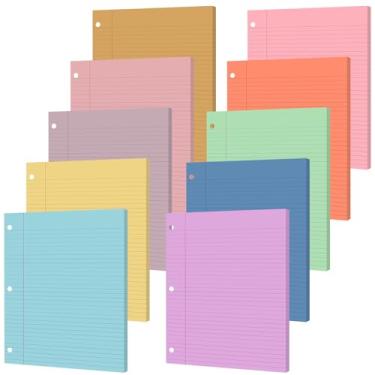 Imagem de gisgfim 100 folhas de papel para fichário de folhas soltas, papel pautado colorido de 20,3 x 26,7 cm, refil com 3 furos, enchimento espesso para fichários de 3 anéis, cadernos, agenda, escola