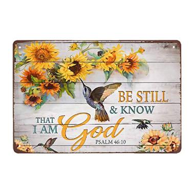 Imagem de Placa de metal super durável Girassol e beija-flores placa de estanho decoração de parede vintage Home Garden Kitchen Art Sign 30,5 x 20,3 cm