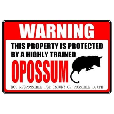 Imagem de Estiyond Placa de metal de alumínio Ogambá vintage, sinal de aviso para animal de estimação, esta propriedade é protegida por placas de lata engraçadas altamente treinadas, 30 x 20 cm, preto - 48 cm