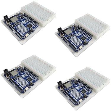 Imagem de Placa de base acrílica para Arduino Uno R3 R4 com tábua de 400 pontos, kit de suporte de prototipagem transparente para STEM, eletrônicos, robótica, DIY, 4 conjuntos