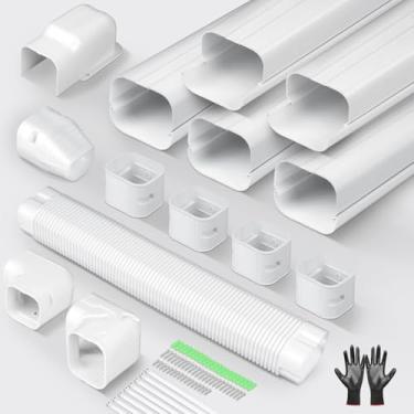 Imagem de Kit de capa de mini linha dividida de 7,6 cm, duto de polipropileno decorativo pintável com cotovelo flexível para mini split, sistemas de ar condicionado central, HVAC e bomba de calor, branco