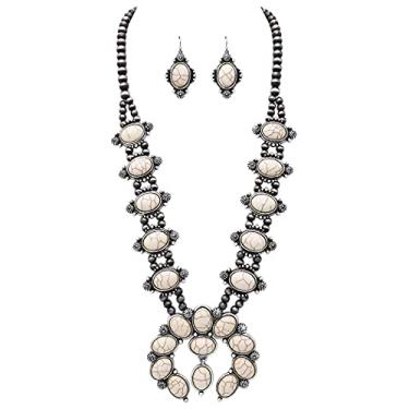 Imagem de Rosemarie & Jubalee Lindo conjunto de brincos de colar de flor de abóbora Howlite natural ocidental, 68,5 a 76,2 cm com extensão de 7,6 cm