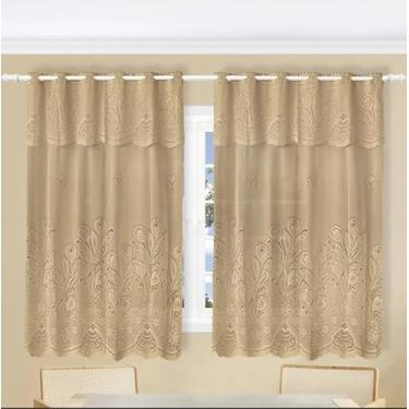 Imagem de Cortina de Renda Elegante para Cozinha, Capuccino, 150 x 200 cm com Bandô de 40 cm, Design Floral em Relevo