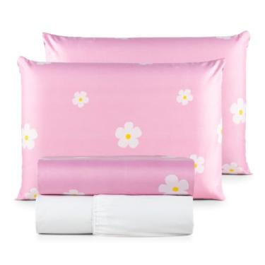 Imagem de Jogo de Lençol Casal Padrão 04 Peças 200 Fios Cama Box Estampado Toque Aveludado Macio(Daisy)