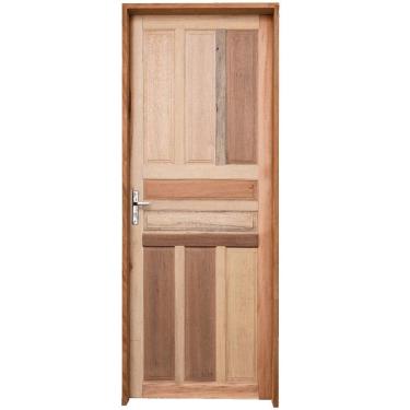 Imagem de Kit Porta de Madeira Pinus Grantok Mista M09 Externa, Abertura à Esquerda 213x86 cm