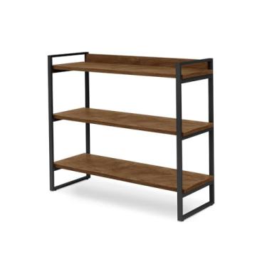 Imagem de Aparador Industrial Milão 3 Prateleiras 90cm Aço Carbono MDF Estilo Loft Moderno(Imbuia/preto)