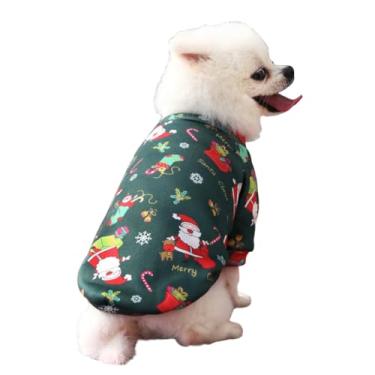 Imagem de IXIAOPET Pijama natalino para cães, estampa de papai noel e rena, macacão aconchegante de 2 pernas com pés, traje de recuperação, roupa de férias ultramacia e quente para cães e gatos (verde, médio)
