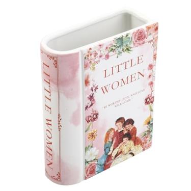 Imagem de PORPAN Vaso de livro, vaso de cerâmica para flores, vaso de flores de livro branco, vasos de cerâmica decorativos, vasos em forma de livro para casa, escritório, quarto, sala de estar, mesa de jantar