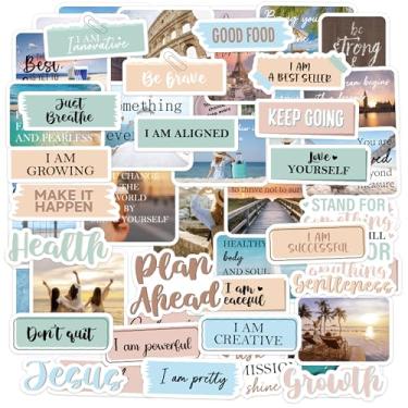 Imagem de 50 adesivos de quadro de visão motivacional para mulheres, adesivos inspiradores de citação de viagem e fé, kit de suprimentos de quadro de visão neutra azul estética para uso em diário e planejador