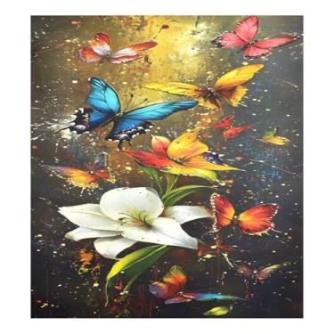 Imagem de Qilmy Lindos lírios e borboletas capa magnética para máquina de lavar louça, 58 x 66 cm, capa decorativa para geladeira para porta frontal, adesivo, máquina de lavar, painel de geladeira, decalque