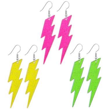 Imagem de Hicarer 3 pares de brincos de neon dos anos 80 anos 90 para mulheres, brincos fluorescentes, acessórios de joias, gota de acrílico para roupa de festa que brilha, 3.54 inches/ 9 cm in whole length
