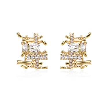 Imagem de ACC PLANET Brincos De Pino Trançados Em Ouro, Mini 14K Para Mulheres Com Zircônia Cúbica, Design Exclusivo, Pequeno Pino, Presente Delicado E Fofo Mães