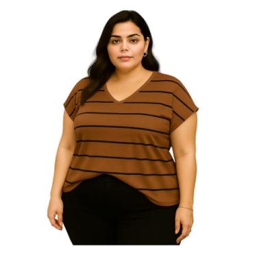 Imagem de Blusa Plus Size Feminina Elegante Basica Moda Evangelica Gola V Casual
