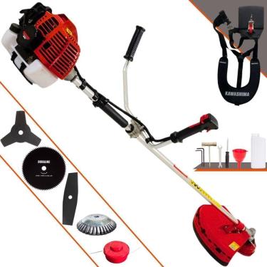 Imagem de Roçadeira Profissional Lateral Kawashima Kw52l À Gasolina 52c 2,5hp + Faca 2 Pontas 330mm + Faca 80 Dentes 255mm + Esco