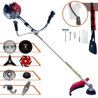 Imagem de Roçadeira À Gasolina Kawashima Bcj 521l 52cc 2,5hp + Faca 3 Pontas + Faca 40 Dentes + Faca 80 Dentes + Trimmer + Escova