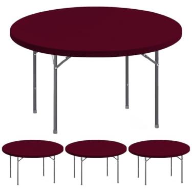 Imagem de Pacote com 4 toalhas de mesa redondas elásticas de 152 cm, capa de mesa de piquenique, impermeável, elástica, lavável, para ambientes internos e externos, toalha de mesa de elastano dobrável para