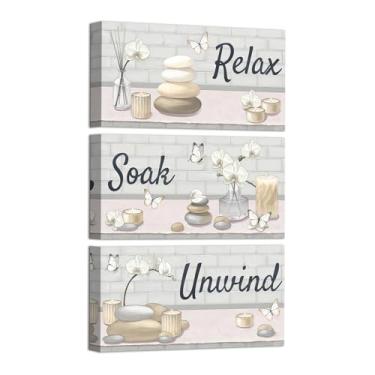 Imagem de RnnJoile Pintura em tela de arte de parede de banheiro bege para sala de meditação zen emoldurada 20 x 40 cm para cada (bege)