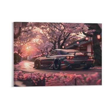 Imagem de HouLaiZhe Jdm carro modificado Rx7 flores de cerejeira pôsteres pôr do sol lona parede estética decoração de sala de parede impressões galeria sala decoração de parede para quarto sala de estar