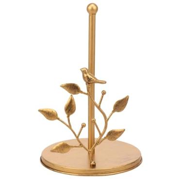 Imagem de Suporte de toalha de papel, bancada, dispensador de rolo de toalha de papel de folha de ginkgo, suporte de rolo de papel toalha de ferro dourado com ventosas de base ponderada para cozinha, banheiro