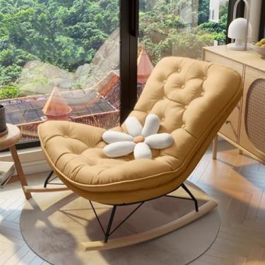 Imagem de Balancim de balanço estofado com encosto alto, cadeira de balanço estofada interna, cadeira de balanço moderna, cadeira de balanço larga para quarto, quarto de bebê, sala de estar (amarelo)