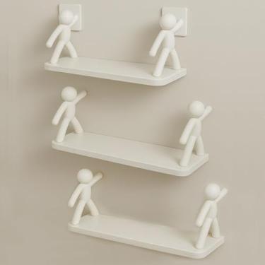 Imagem de Prateleira Decorativa Simples ou Dupla – Organizador Adesivo para Banheiro, Cozinha e Quarto, Instalação sem Furos(Branco-Camada única（3PCS）)