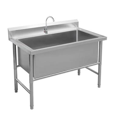 Imagem de Estação de pia de restaurante independente, pia comercial, pia de tigela única grande, pias utilitárias de aço inoxidável, banheira de lavanderia de nível comercial, com kit de drenagem e torneira